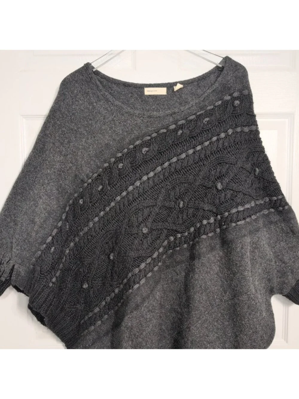 Sleeping on Snow Cable Knit Poncho Sweater Womens Size M/L Black Boho Minimalist